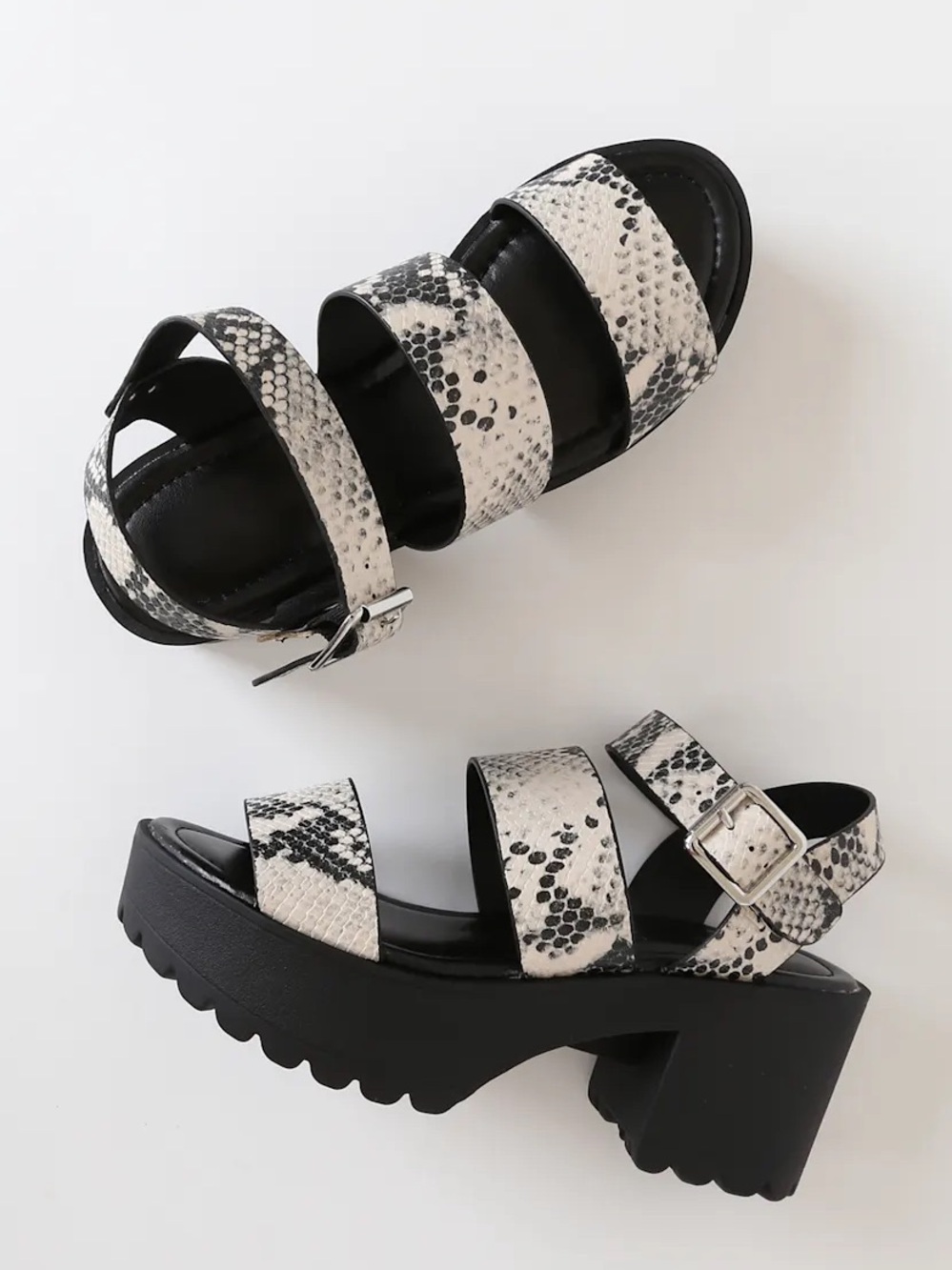 Madden Girl Carterr Chunky Snake Sandals Platform Black and White Size 7